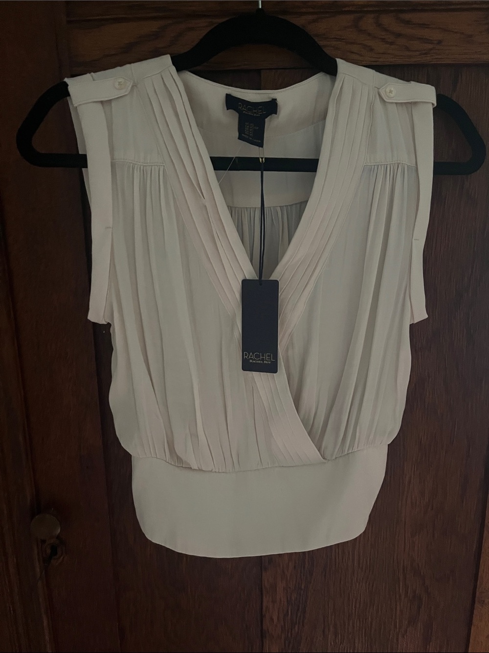 Rachel Zoe Cream Pleated Surplice Sleeveless Blouse